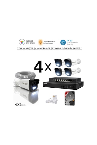 4'lü Ip-5mp-poeli-sesli -gece Renkli- Su Geçirmez- Full Hd-500gb-güvenlik Kamera Seti