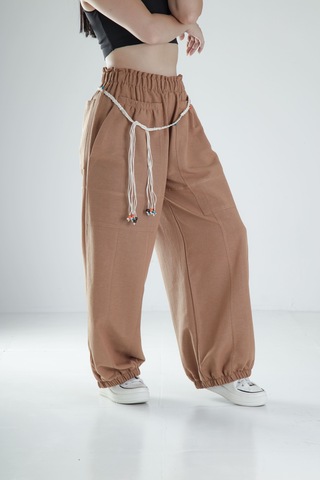 Cocopelli Tasarım Keten Kahverengi Baggy Pantolon Coc1108 Kahverengi