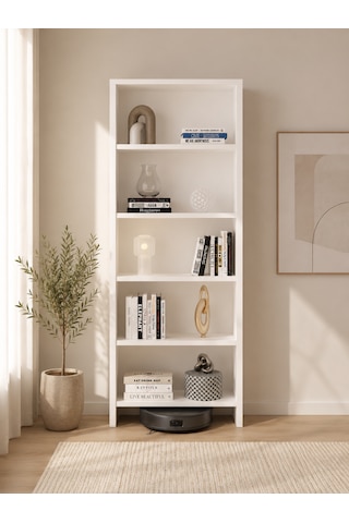 Ligno Mobilya Modern Açık Raf Salon Kitaplığı - 162 Cm Dekoratif Aksesuar Ve Kitap Düzenleyici, Robot Süpürge Uyumlu 5 Bölmeli Düzenleyici Beyaz