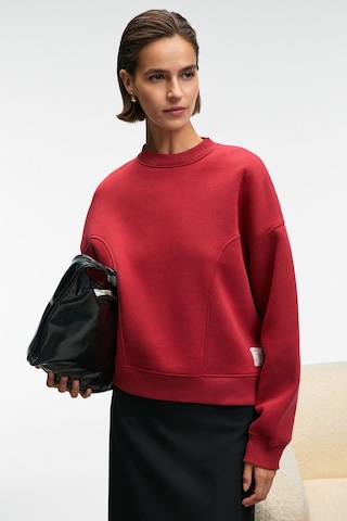 Grimelange Serenya Kadın Pamuklu Etiket Detaylı Bisiklet Yaka Kırmızı Sweatshirt Kırmızı