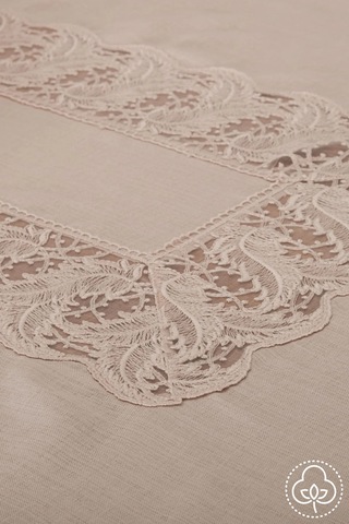 Narin Lüx Dantelli Keten Kumaş Bej Masa Örtüsü 160x230 Cm - 1125 Çok Renkli