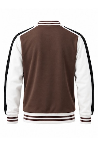 Coal City Erkek Detaylı Renk Bloklu Sıfır Yaka Sweatshirt Kahverengi - Beyaz