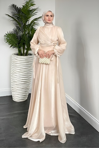 Kolu Bağlamalı Abiye Ekru