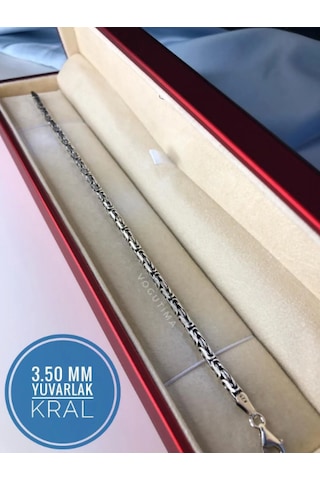 Erkeke Gümüş Bileklik - 3.5mm Yuvarlak Kral Model Işıklı Kutuda