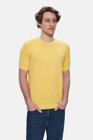 Fared Sarı Bisiklet Yaka Triko Nakışlı Standard Fit Erkek Tshirt Sarı