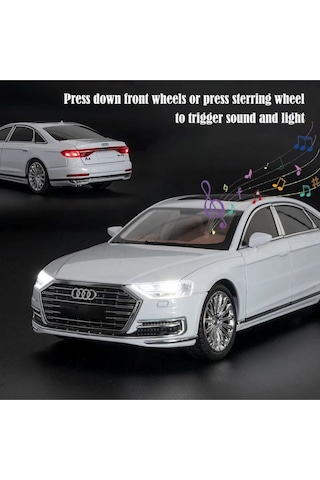 Scowetto Audi A8 Araba Audi A8 Long Quattro 1:24 Diecast Metal Model Araba Koleksiyon Araba Sesli Işıklı
