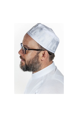 Topbaş Nakış Desenli Kalıp Kumaş Takke Beyaz