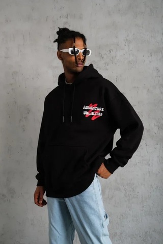Veraura Lifestyle Erkek Şapkalı Güvercin Baskılı Kapşonlu Sweat - Siyah S