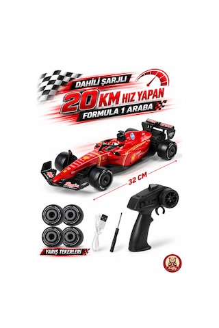 Oyuncak Uzaktan Kumandalı Formula 1 Rc Drift Yarış Arabası 20 Km/sa Hız, Hassas Gaz Kontrolü, Led Işık Ve Type-c Şarj Kırmızı