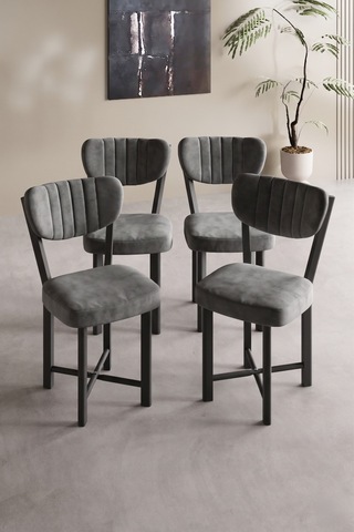 Sandalye 4 Adet Baby Face Kumaş Metal Ayak Modern Mutfak Sandalyesi Cafe Balkon Ofis Elma Antrasit