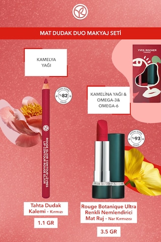 Yves Rocher Mat Dudak Duo Makyaj Seti- Dudak Kalemi -kırmızı & Mat Ruj - Nar Kırmızısı