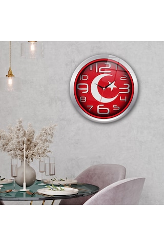 Decorita Cam Saat | Türk Bayrağı | Çap40cm Çok Renkli