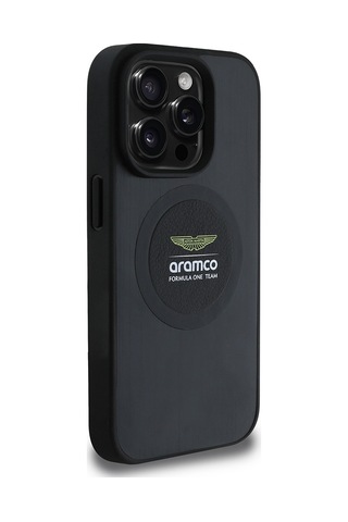 Apple Uyumlu iPhone 15 Pro Max Kılıf Aston Martin Lisanslı Magsafe Formula One Team Baskılı Kapak Siyah Siyah