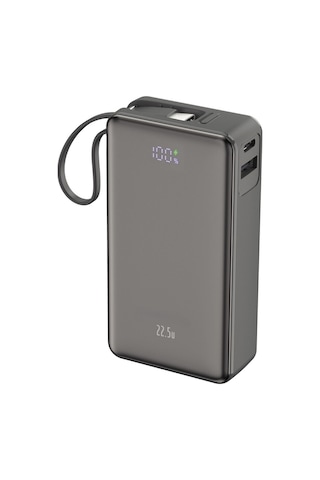 10.000 Mah 22.5w Hızlı Şarj 1xusb 1xtype-c Çıkış Powerbank Type-c Kablolu Led Göstergeli Güç Bankası Gri