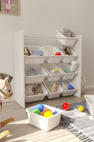12 Sepetli Çok Amaçlı Oyuncak Dolabı Montessori Dolap Beyaz