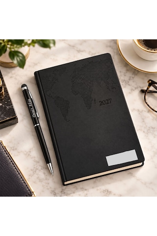 Bk Gift Kişiye Özel 378 Termo Deri Tarihli Ajanda & Siyah Touch Pen Tükenmez Kalem-17