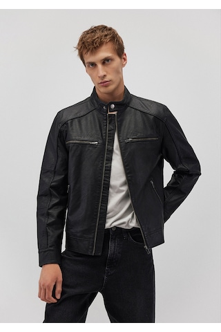 Mavi - Siyah Suni Deri Ceket 0110438-71379 Siyah