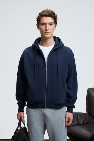 ASHBY Erkek Kapüşonlu Fermuarlı Cepli Kordonlu Regular Fit Lacivert Sweatshirt