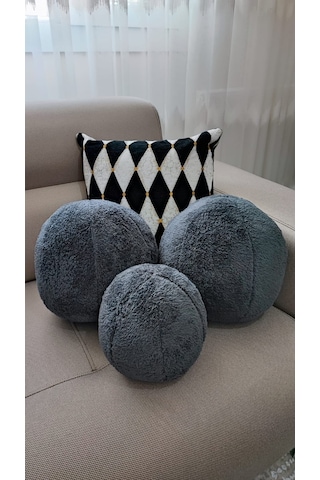 Oneplise 3'lü Top Kırlent 2 Büyük Antrasit 1 Küçük Antrasit(42/25 CM)