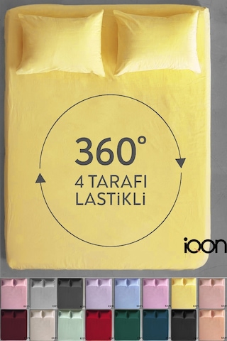 İqon Ranforce Dokuma Lastikli Çarşaf Takımı Çift Kişilik - 21 Renk Sarı
