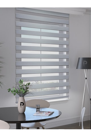 Br Perle Pliseli Açık Gri Renk Zebra Perde Yüksek Kalite Alüminyum Kasa Açık Gri