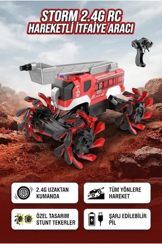 TıfılToys Uzaktan Kumandalı Şarjlı Akrobasi Tekerlekli-hareketli Merdivenli Off-road İtfaiye Aracı 30 Cm Kırmızı