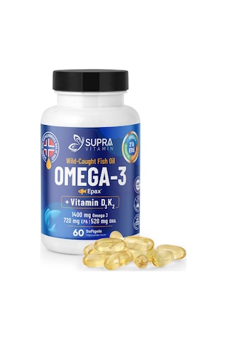Supra Vitamin Omeg-3 Balık Yağı 1400 Mg Balık Yağı + Vitamin D3 & K2 60 Softgels