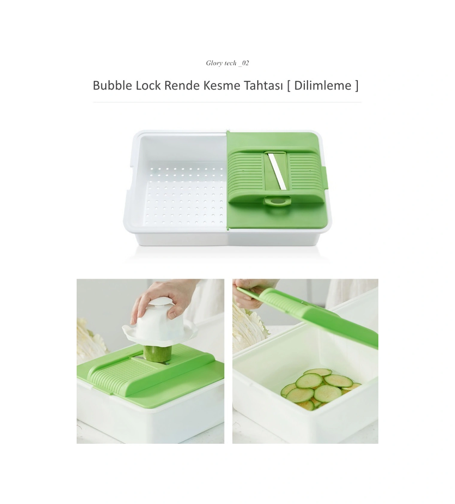 Glory Tech Çok Fonksiyonlu Sebze Meyve Dograyici Dilimleyici Çift Taraf Rende Ve Kesme Tahtasi Yeşil-beyaz