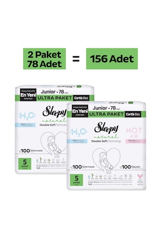 Sleepy Natural Double Soft Ultra Paket Bebek Bezi 5 Numara Junior 156 Adet 5 Numara