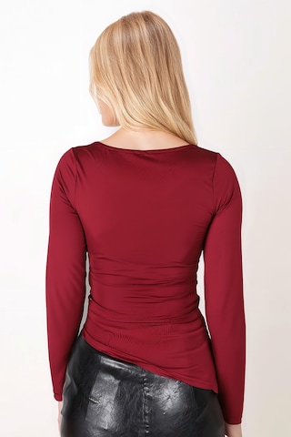 Armonika Kadın Bordo Yanları Büzgülü Uzun Kol Asimetrik Bluz Arm-26k042005