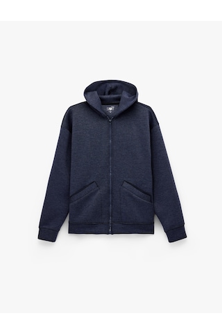 Koton Uzun Kollu Cepli Fermuarlı Kapşonlu Oversize Sweatshirt Lacivert Melanj 6sam70015nk 57x