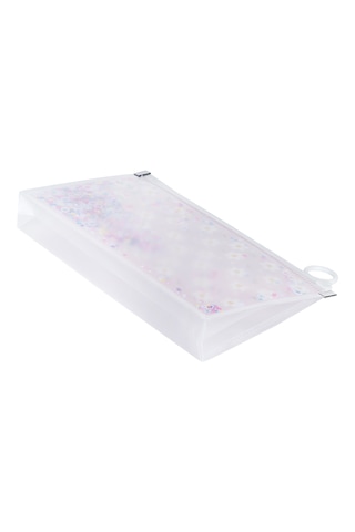 Simli Şeffaf Kalem Çantası - Papatya Desen