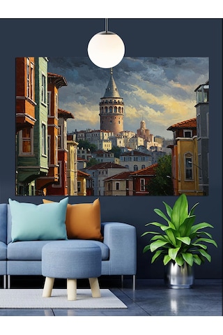 İstanbul Galata Kulesi Manzarası Dekoratif Kanvas - Mdf Ahşap Tablo