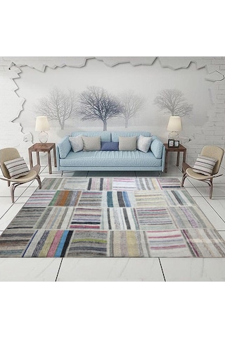 Patchwork Desenli Şönil Dokuma Taban Dekoratif Halı Kilim Yolluk Dijital Baskı Halı Yıkanabilir