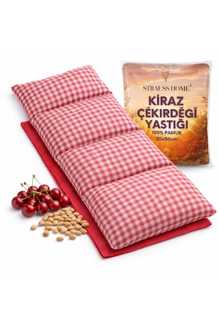 Strauss Home Kiraz Çekirdeği Yastığı Mikrodalga, Boyun Ve Omuz Kiraz Çekirdeği Yastığı, Pamuk Kumaş 50x20cm Kırmızı