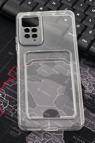 Xiaomi Redmi Note 11 Pro Uyumlu Kredi Kartlıklı Şeffaf Kılıf Kamera Korumalı