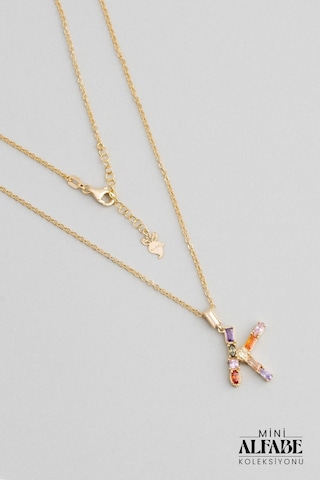Mini K Harfi Günışığı Renkli 18 Ayar Sarı Altın Kaplama Gümüş Kolye