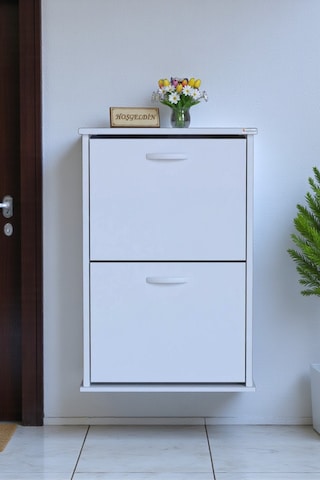 Eliusta Holen Beyaz Renk Ayakkabılık 2 Düşer Kapak 52 Cm Genişlik Kapı Önü Asma Ayakkabılık 52x74x26 Cm Beyaz