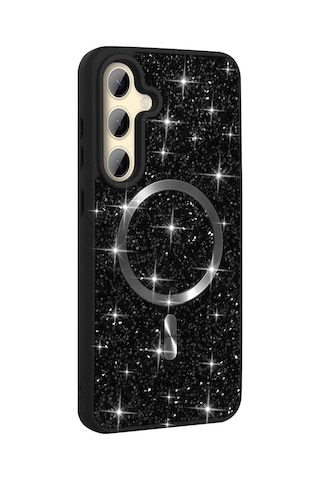More Tr Samsung Uyumlu Galaxy S24 Fe Kılıf Pırlanta Tasarımlı Magsafe Şarj Özellikli Mtr Mozaik Silikon Kapak - Titanyum-g Gri
