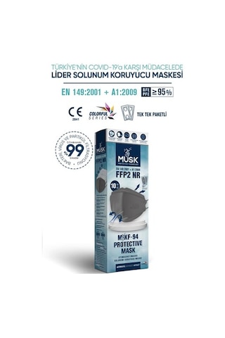 Musk Kf94 Kore Tipi Ffp2 Maske Antrasit Renk 10 Adet