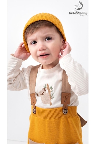 Bebicix Triko Askılı Koala Temalı Kaşkorse Esnek Badili Bereli Unisex Bebek Takım HARDAL