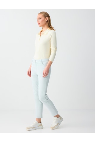 Jimmy Key Mavi Normal Paça Yüksek Bel Cepli Dokuma Pantolon 6sw185478400