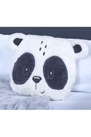 Lüx Sevimli Panda Figürlü Welsoft Battaniye + Yastık Gri