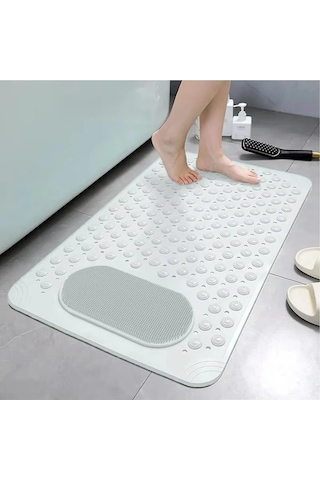 Mainshop Silikon Banyo Paspası Duş Kaydırmazı Vantuzlu Banyo Paspası 36x69,5cm M-162 Beyaz