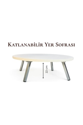 Katlanır Metal Ayaklı Yuvarlak Yer Sofrası 70 Cm Beyaz Renk Hamur Açma Ve Çok Amaçlı Masa