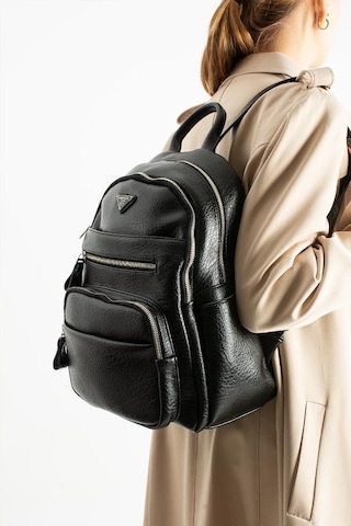 Vegan Deri Kadın Sırt Çantası 35 25 Cm Yağmur İtici Kumaş Mega Bag Günlük Kullanıma Uygun Siyah