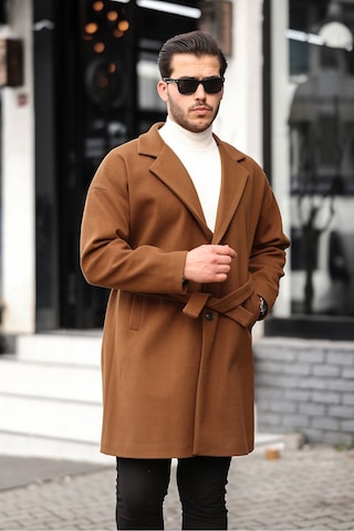 Mero Life Erkek Taba Kemerli Oversize Rahat Kesim Kaşe Kaban Taba