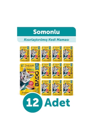 Bado Kısırlaştırılmış Yetişkin Yaş Kedi Maması Somonlu 85gr 12'li