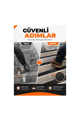 50mm X 5 Metre Siyah Kaydırmaz Bant Güçlü Yapışkanlı Merdiven, Rampa Ve Islak Zemin Güvenlik Bandı