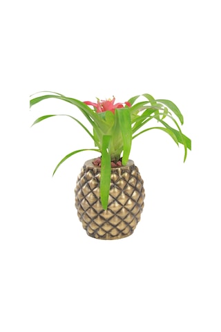 Saksı Çiçek Kaktüs Saksısı Lüx 15 cm Altın Eskitme Varak Boyalı Ananas Desen Saksı Çiçeklik